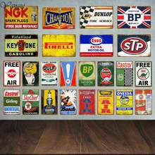 Покрышка Плакат Металл Винтаж оловянные знаки настенная декоративная табличка Декор гаража моторное масло Бензин свечи зажигания рекламная табличка YA012