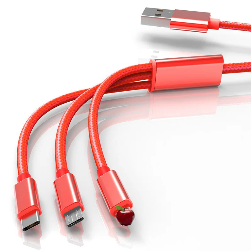 

Data Line 3 in 1 USB cable For Android iphone Type-c Mobile Phone Multi-function Charger Cable Micro Nylon Huawei Fast Charging