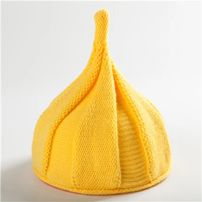 Теплая шапка с цветком, вязаная шапка с острым носком, шерстяная вязаная одноцветная шапка для родителей и детей, женская шапка, зимняя шапка - Цвет: Yellow