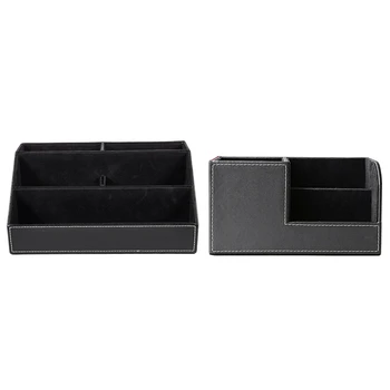 

1Pcs Home Wooden Struction Leather Multi-Function Desk Stationery Organizer Storage Box & 1Pcs Desk Stationery Box Organizer, wi