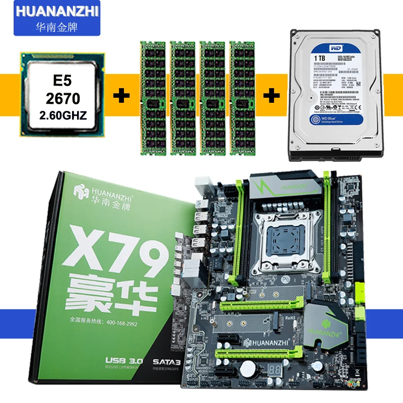 Материнская плата HUANAN ZHI X79 со слотом SSD M.2, процессор Intel Xeon E5 2670 C2 SR0KX, 4 канала RAM 32G(4*8G) 1600 RECC SATA3, 1 ТБ HDD Материнская плата HUANAN ZHI X79 со слотом SSD M.2, процессор Intel Xeon E5 2670 C2 SR0KX, 4 канала RAM 32G(4*8G) 1600 RECC SATA3, 1 ТБ HDD