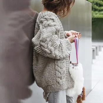 

Knitted Sweater Coat Women Spring Autumn Warm Korean Causal Preppy Style Solid Beige Knit Cardigan Retro Loose Knitwear Overcoat