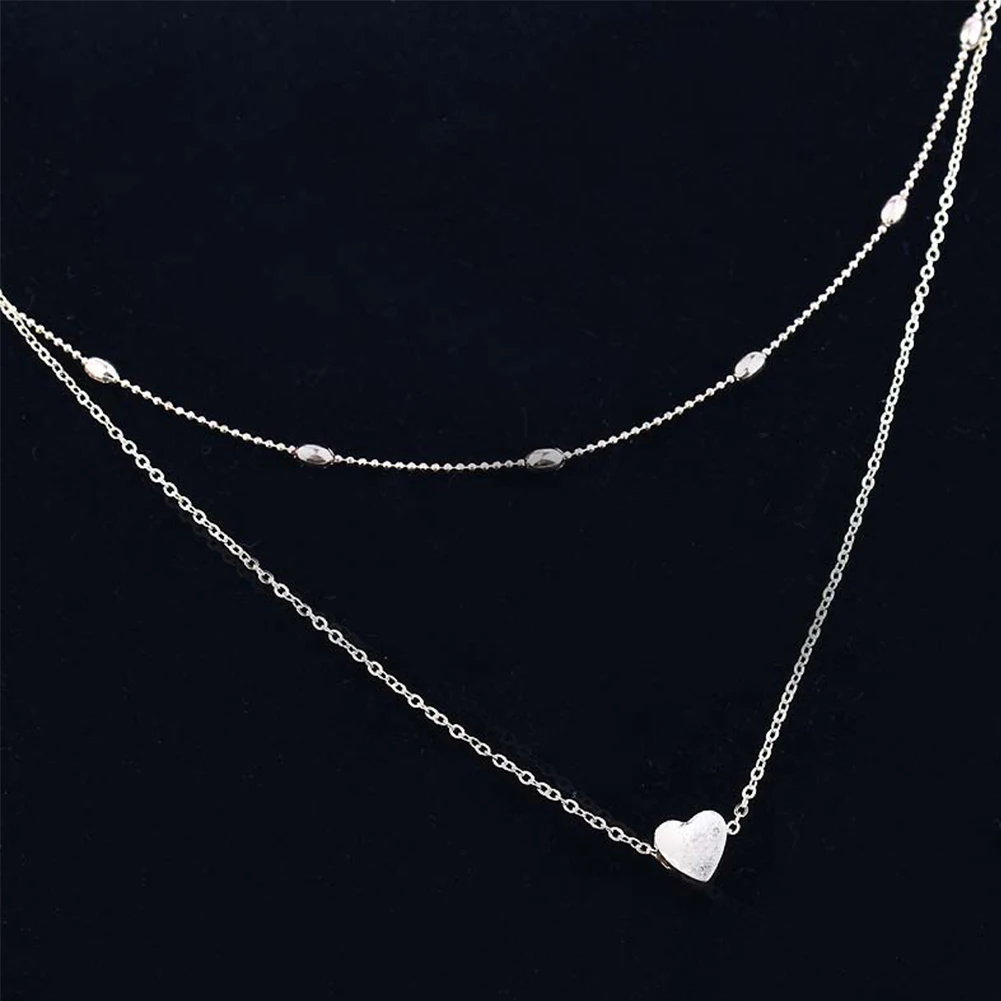 

Simple Choker Girl Gifts Heart Pendant Charming Chain Double Layers Classic Party All-Match Jewelry Fashion Women Necklace