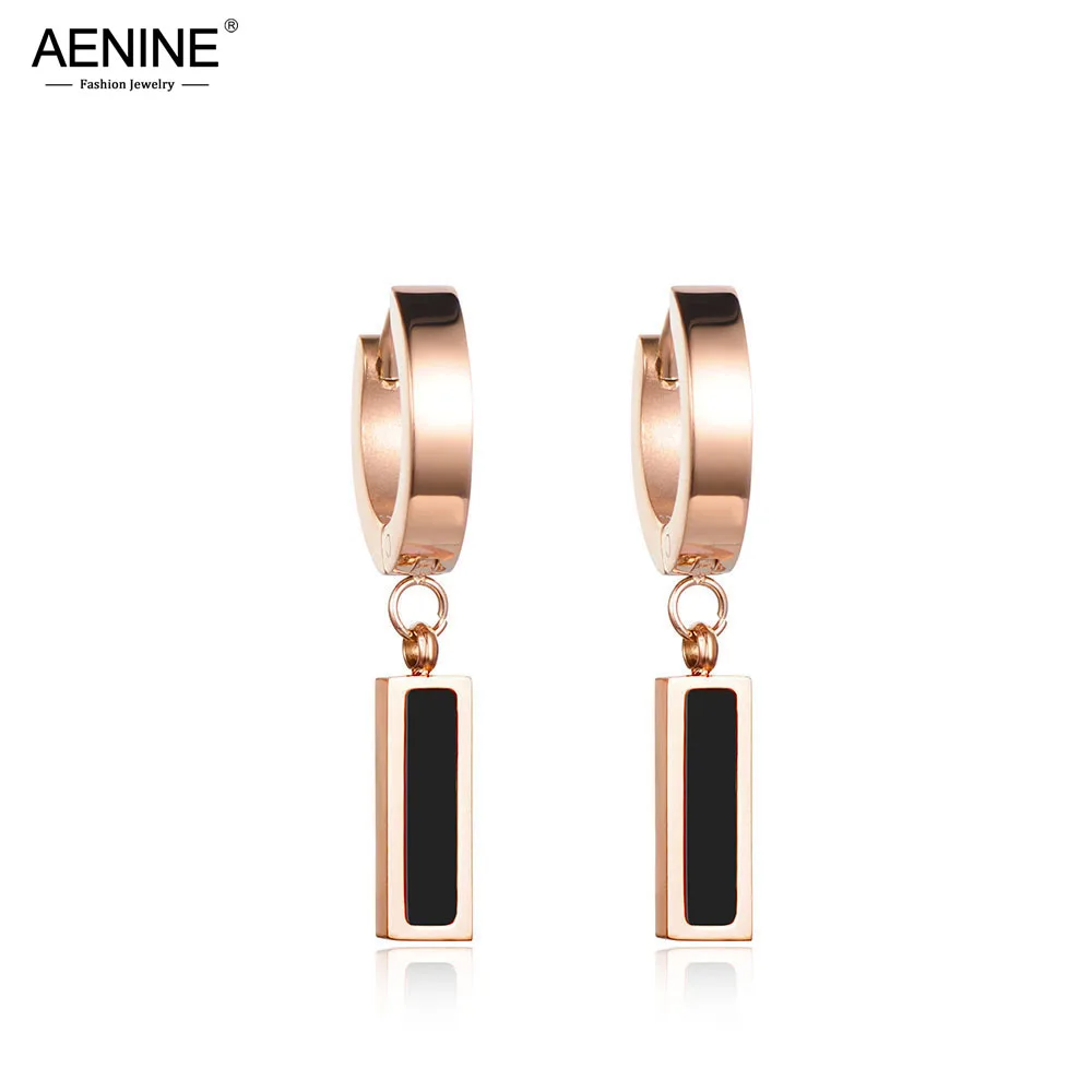 AENINE Bohemia белый/черный корпус серьги-кольца для женщин розовое золото и Титан женское из нержавеющей стали серьги ювелирные изделия AE17044