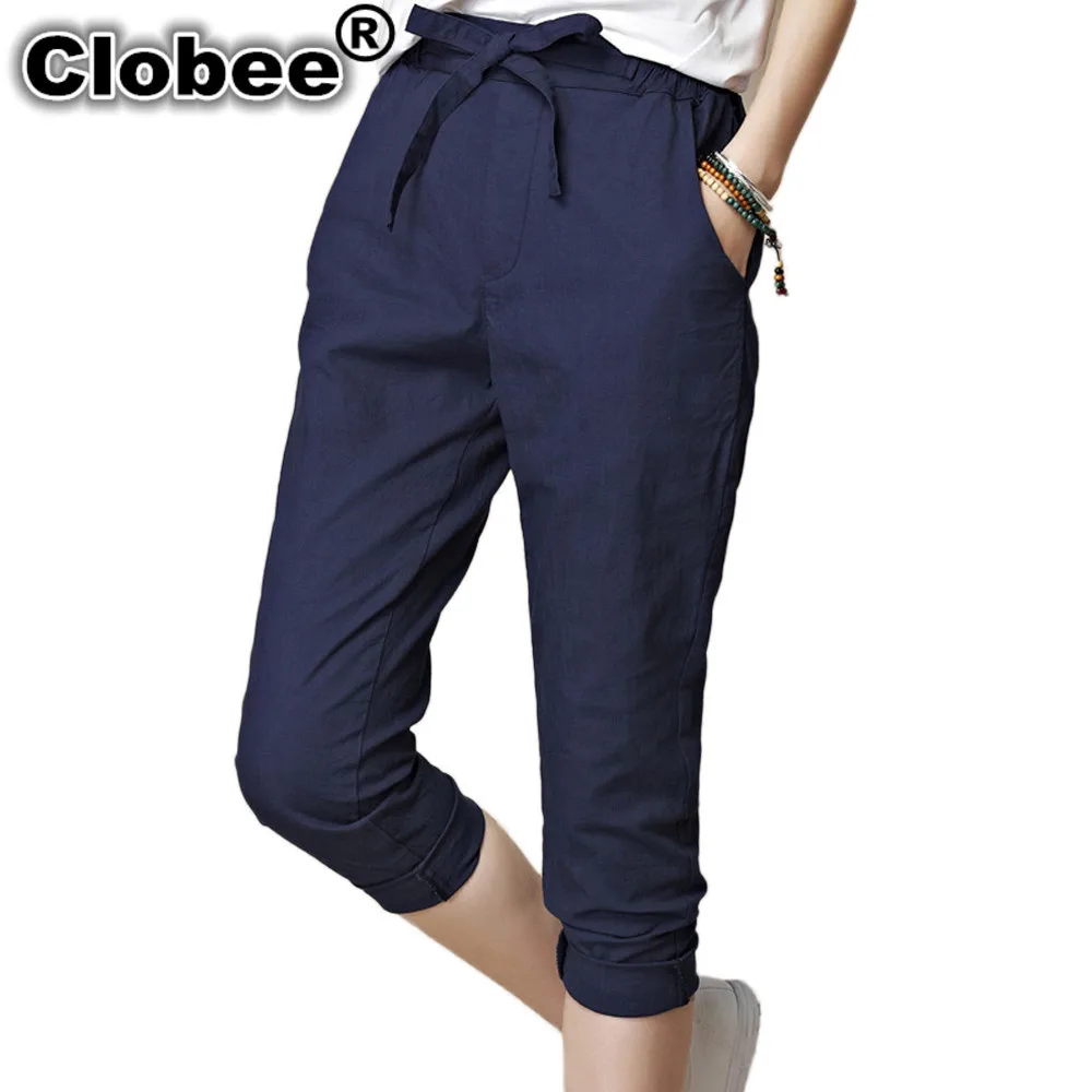 Deporte 2019 Women's Plus Size 4XL Cotton Linen Pants Harem Capris Female Summer Elastic Waist Palazzo Pantalon Femme ete | Женская