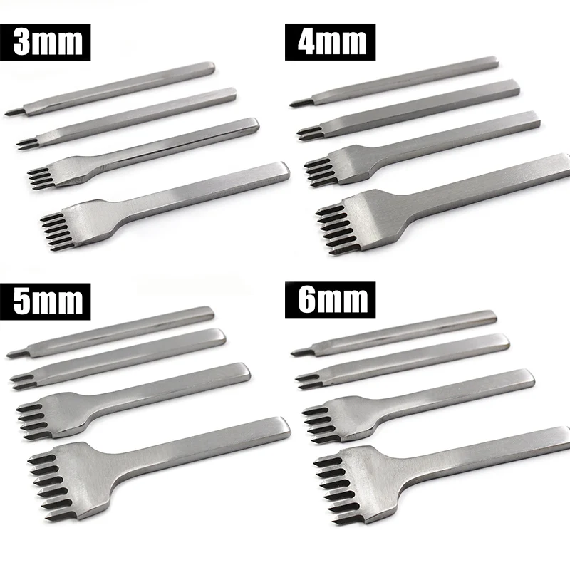 Set Punzoni Per Pelle 4mm - 4 Pezzi Con 1/2/4/6 Denti, Per Cucito Cuoio Fai Da Te - Foto 5