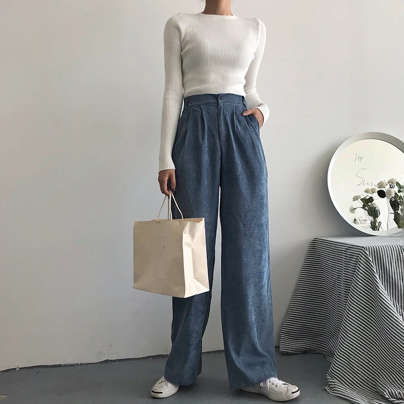 YAMDI Spring Autumn Women Corduroy Pants Fashion High Waist Female Straight Pants Streetwear Women Trousers Capris 2020 Vestidos YAMDI Spring Autumn Women Corduroy Pants Fashion High Waist Female Straight Pants Streetwear Women Trousers Capris 2020 Vestidos
