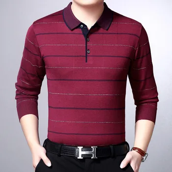 

2020 Men's Autumn New Striped Cotton Long-Sleeved Sweater Youth Fashion Outer Wear Lapel Loose Thin Sweater