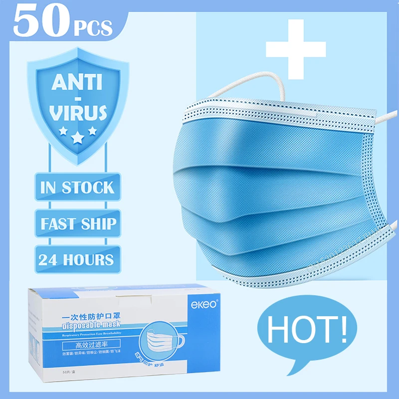 

50/100Pcs Anti-Dust Mask Anti Pollution Non-Woven Filter Mouth Mask 3 Ply Face Mask Disposable Protective Safety Mask mascarilla