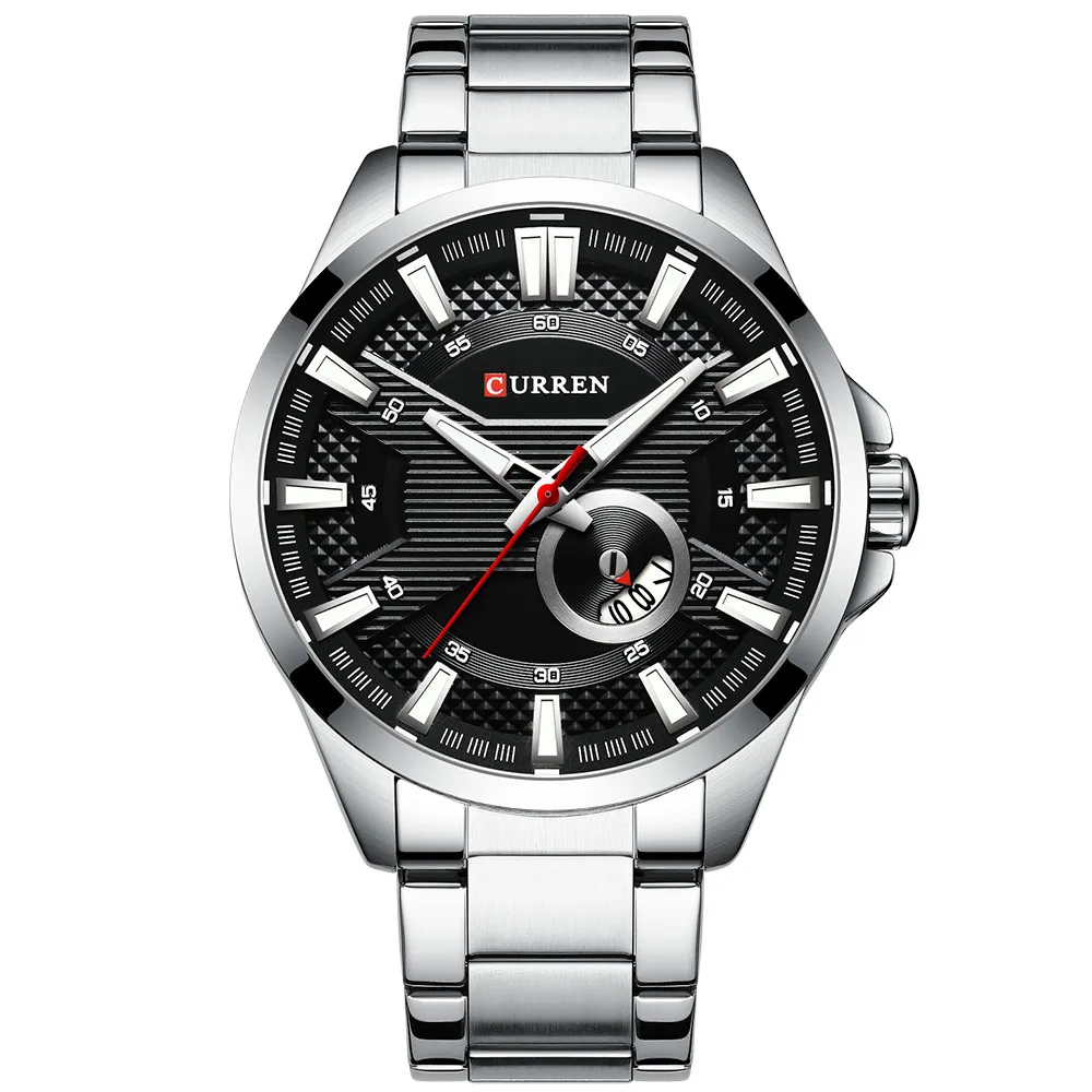 Curren 8372 часы Мужские кварцевые Бизнес наручные часы модные часы Классический стальной ремешок часы Reloj Hombres - Цвет: Серебристый