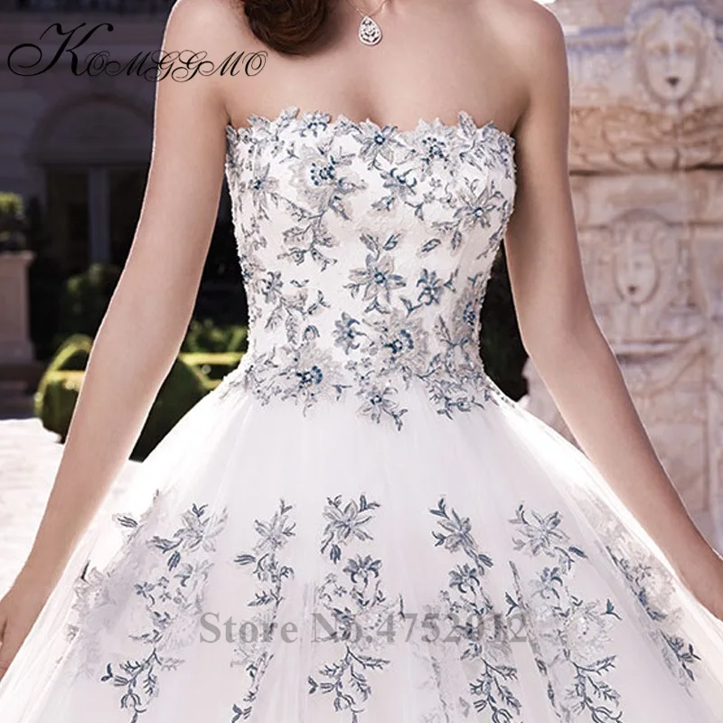 Custom Made Court Train Lace Appliques Tulle Bridal Ball Gown Luxury Princess Strapless Robe De Mariée Backless Wedding Dress