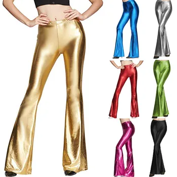 

Fashion Womens Flared Glitter Sequins Leggings Solid High Waist Bell Bottom Pants Disco Trouser Lady Wide Leg Pants Vintage #L20