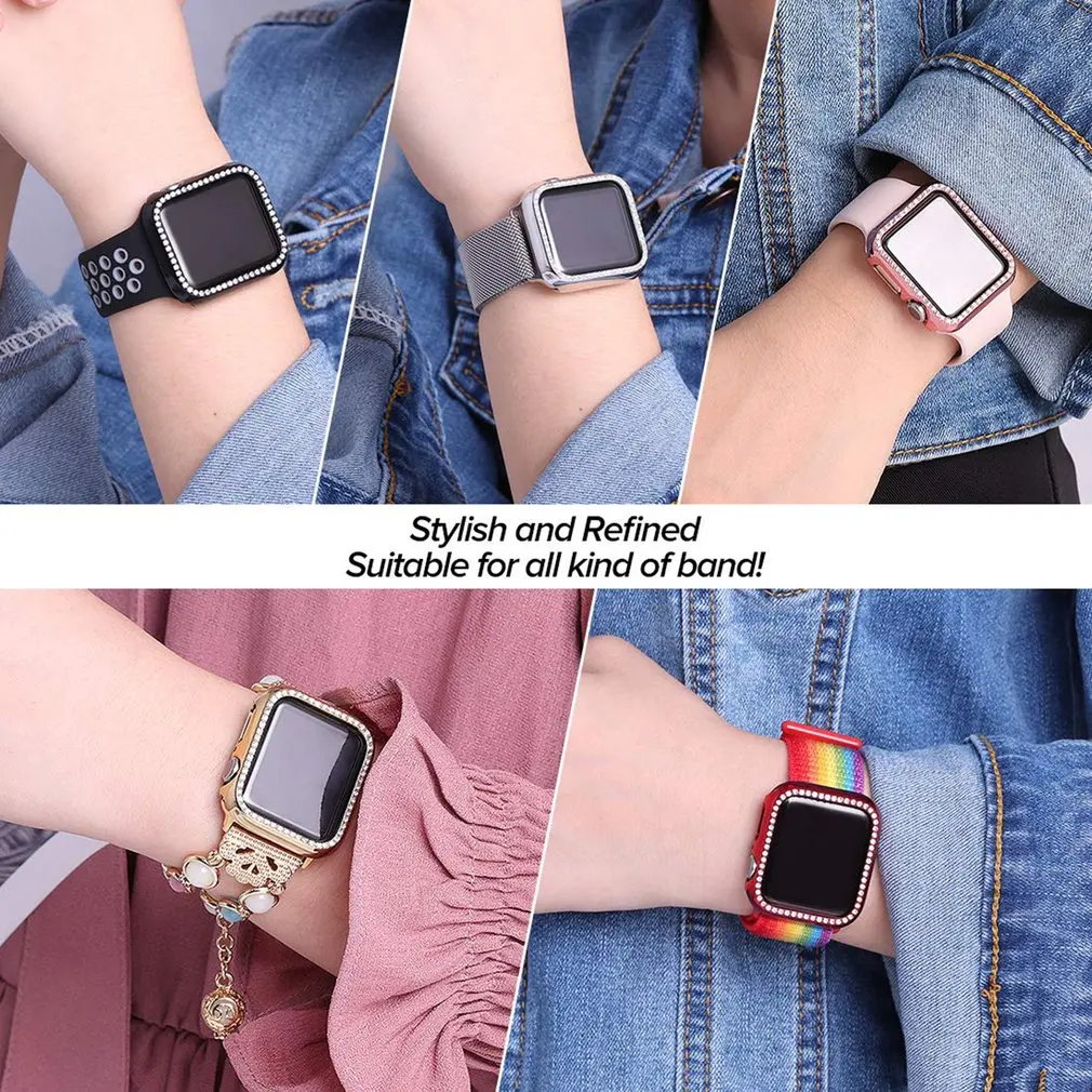 Для Apple Watch 4, 5 поколения, водостойкий, с бриллиантами, Улучшенный чехол для ПК 38, 42, 40, 44 мм, защитный чехол для умных часов