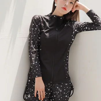 

Rashguard Swimsuit Pants Long Sleeve Swim Wear Woman Fused Female Korean Hot Women Slim Sun Proof Split Piece Animal Polyester
