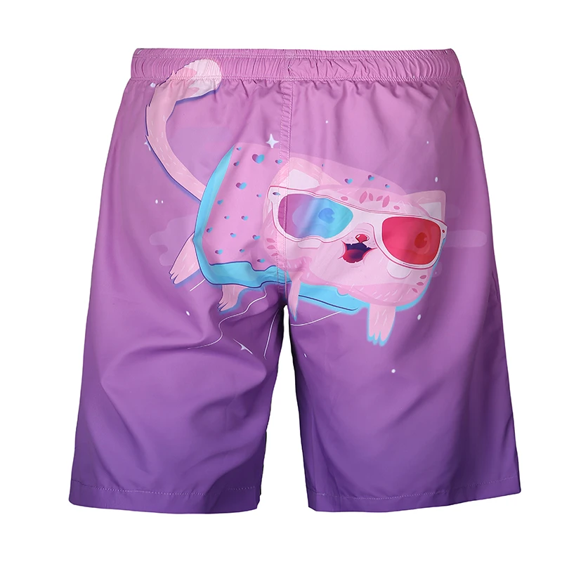 Mr. baolong Новая мода животных Симпатичные Товары для кошек принтом Короткие штаны тонкие лоскутные розовый/фиолетовый мужские Пляжные шорты
