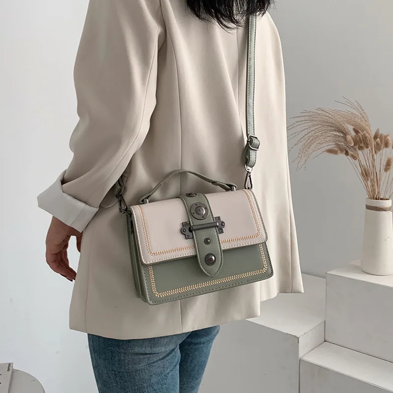 

Contrast Color One-Shoulder Fashion Handbag Square Sling Bag 2019 New Style Fashion Korean-style Rivet Embroidered Shoulder Bag