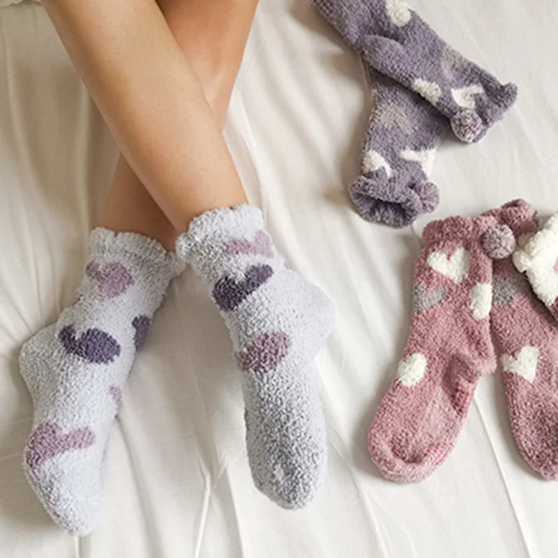 Женские зимние хлопковые носки, женские модные Лоскутные коралловые бархатные теплые толстые мягкие домашние носки-Тапочки