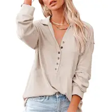 

60% Dropshipping!! Women Blouse Solid Color Lapel Autumn Winter Single-breasted Half Cardigan Long Sleeve T-shirt Streetwear