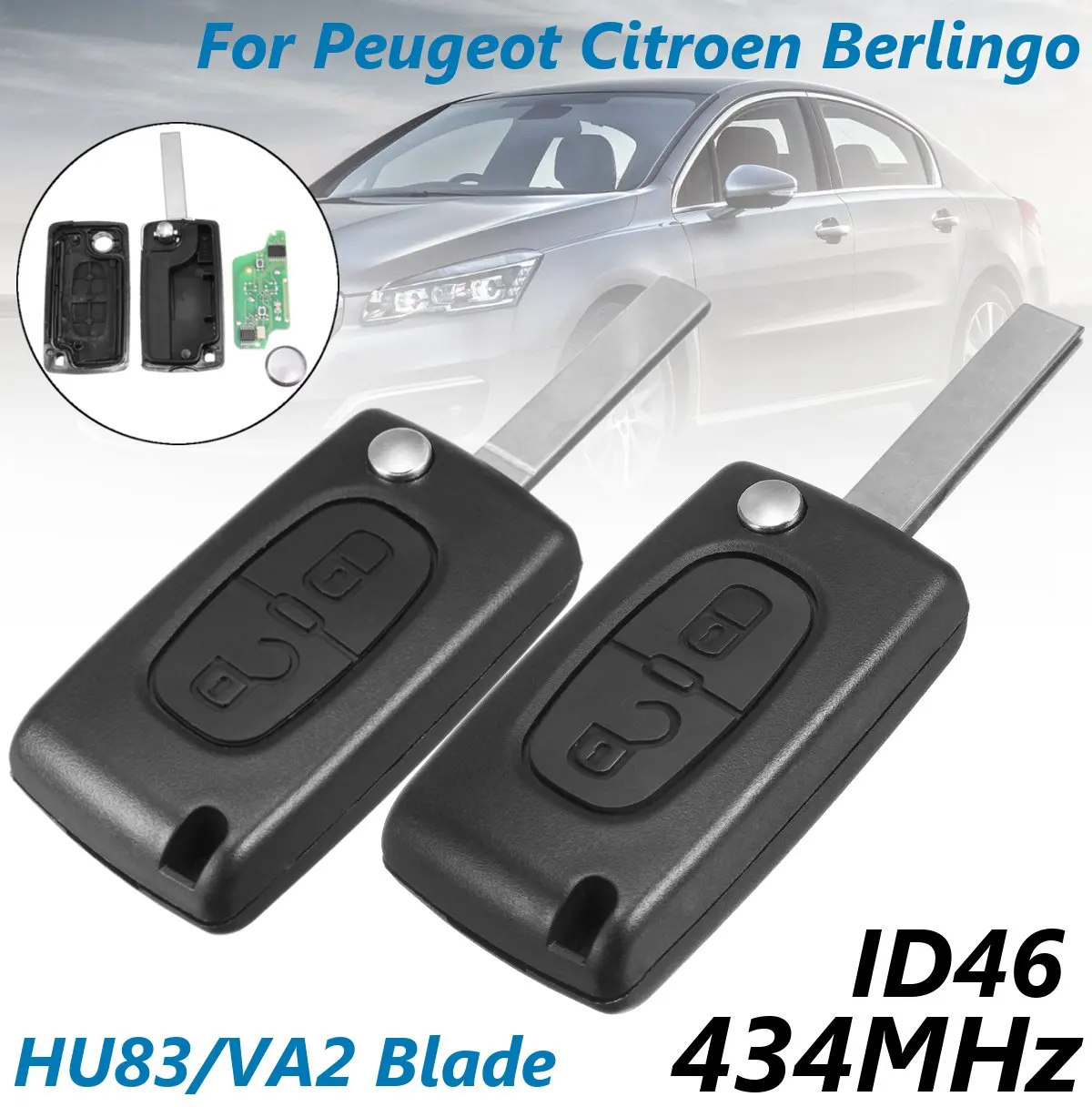 2/3 кнопочный чехол для ключей автомобиля подходит для peugeot, для Citroen Berlingo откидной складной чехол для ключей автомобиля с лезвием HU83 VA2 с чипом ID 46