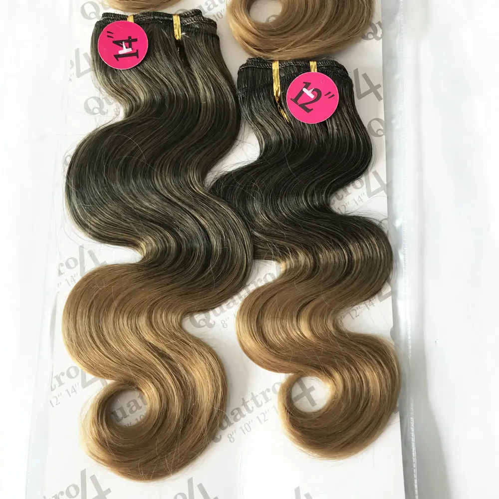 Adorable Ombre Color Body Wave Synthetic Packet Hair Weave Two Tone Quattro Indian Curl 4pcs With Free Fringe Hair Weft Blonde