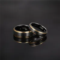 Tigrade Men Brushed Tungsten Black Ring With Gold Color Edge 6/8mm Unisex Women Men Wedding Band for Couple Name Date Engraving 2