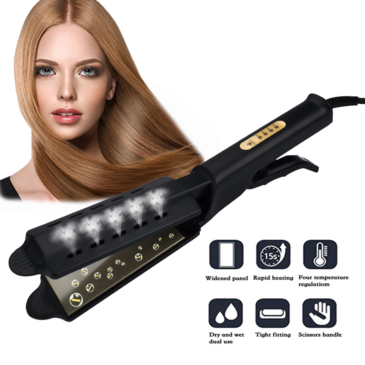 Hair Straightener Hair Curler Professional Heating Hair Iron Steam Straightening & Curling Tools Temperature Adjustable Salon