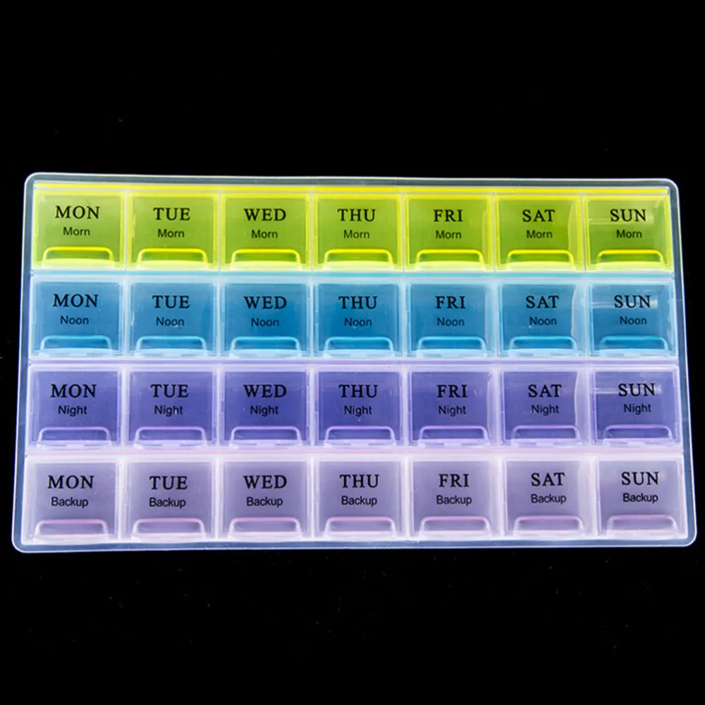 1pcs 4 Row 28 Squares Weekly 7 Days Tablet Pill Box Holder Medicine Storage Organizer Container