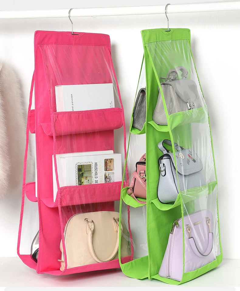 6 Pocket Shelf Bags Handbags Hanging Organizer Storage Closet Rack Hanger G 
