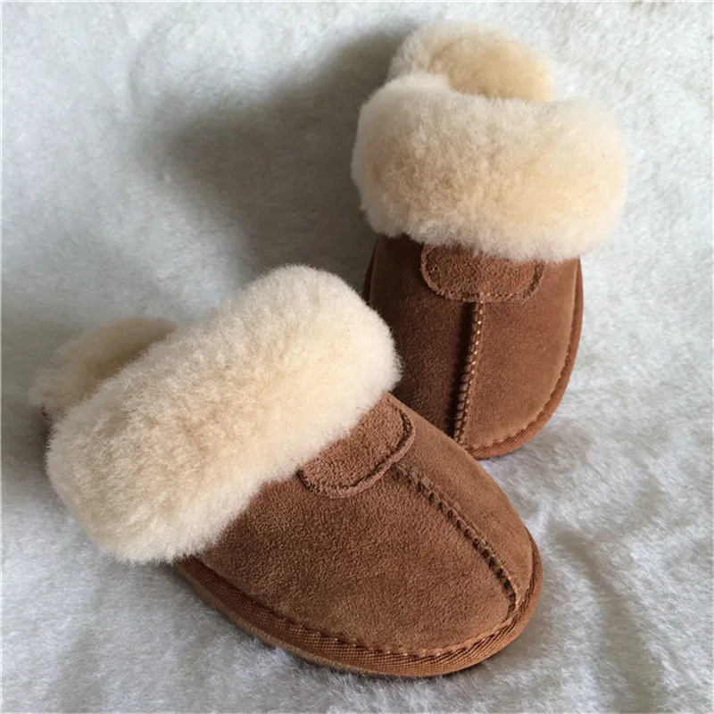

Boys Girls 2020 Natural Sheepskin Fur Slippers Child Winter Slippers Childern Warm Indoor Slippers Soft Wool Home Slippers