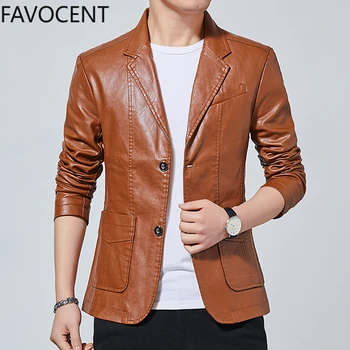 

Jacket Men Faux Leather 2020 Spring New Turn Down Collar PU Leather Youth Slim Coat Mens Casual Business Suit Leather Jacket 4XL