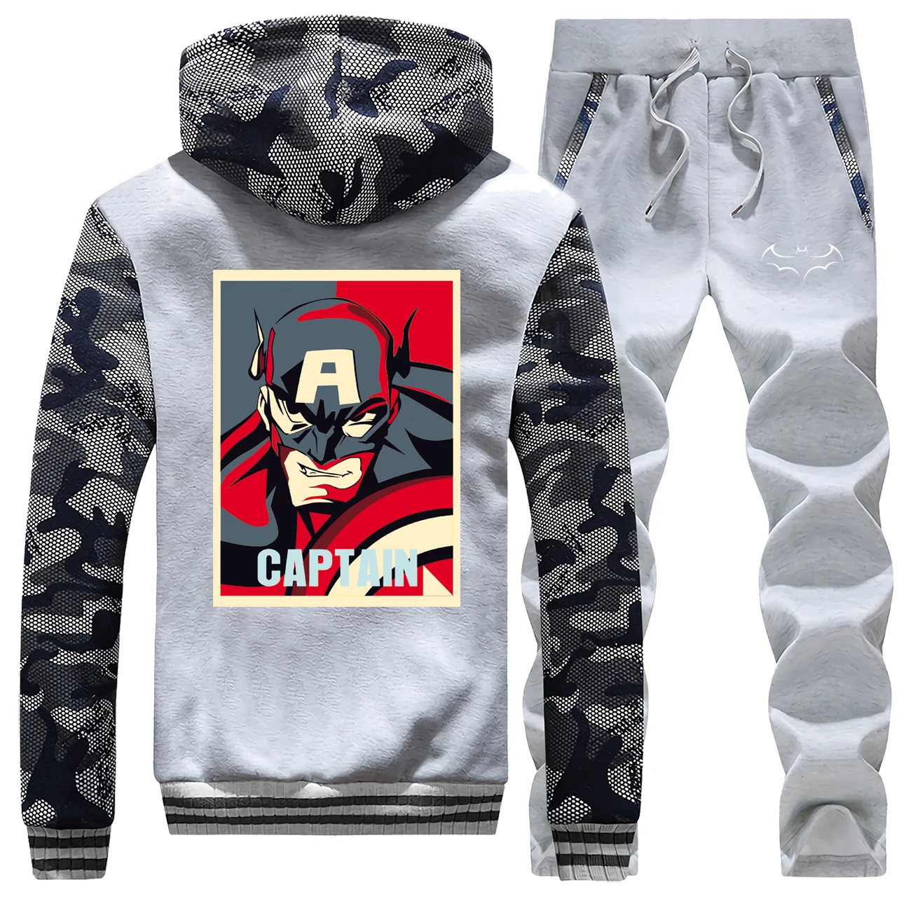 Мужской Камуфляжный комплект, куртка Капитана Америки, Бэтмен, супергерой, тренировочный костюм, флис, повседневная мужская толстовка на молнии, зимняя теплая уличная одежда