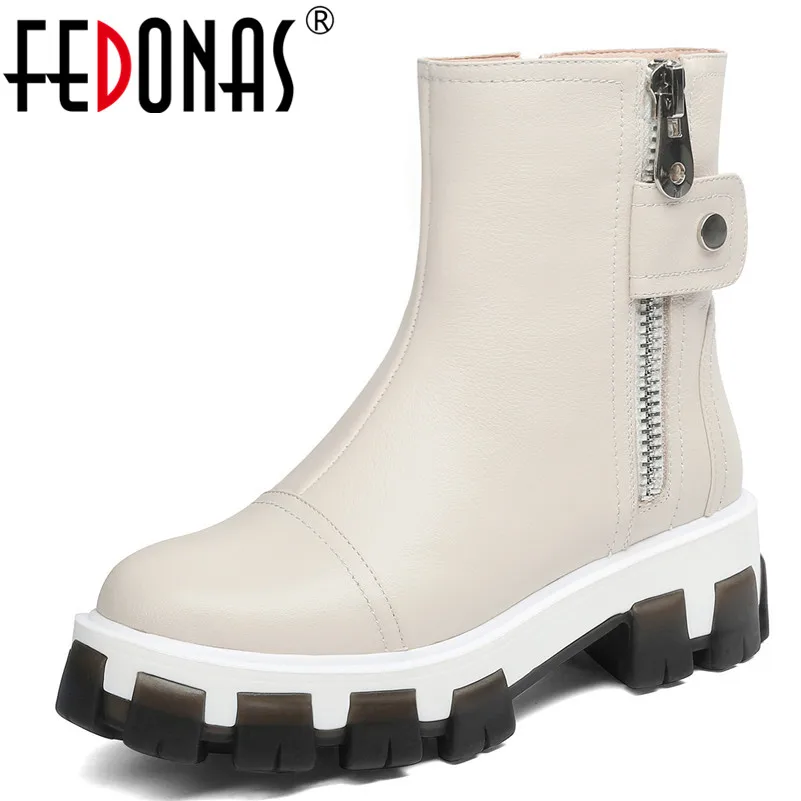 

FEDONAS Quality Genuine Leather Warm Short Boots Office Party Shoes Woman 2020 Winter Zipper Women Ankle Boots Plarform Boots