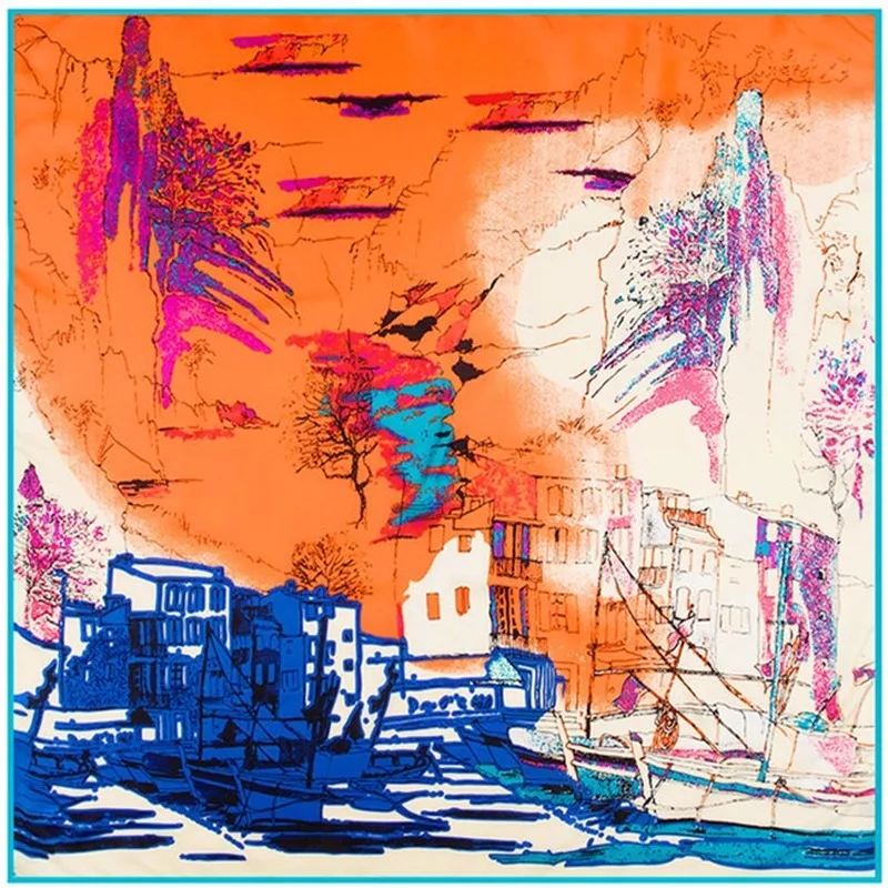 

Matagorda 100% Silk Square Scarf Neckerchief Original Design Foulard Hijab Silk Shawls Wrap 100 CM Female Scarves Holiday Gift