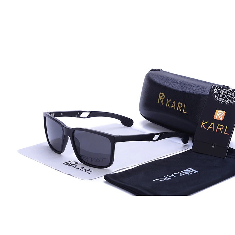 KARL классические мужские поляризованные солнцезащитные очки, Ретро стиль, квадратный поляризатор, зеркало TR90, солнцезащитные очки для женщин/мужчин, очки, мужские оттенки - Цвет линз: BLACK 03