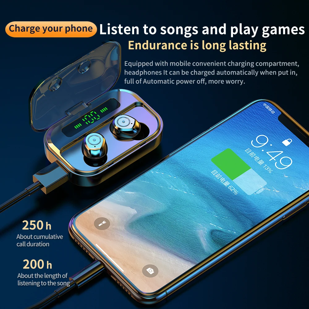 TWS Bluetooth Earphone LED Display True Wireless Earbuds TWS Touch Control Wireless Earphones For iPhone Headphones Waterproof