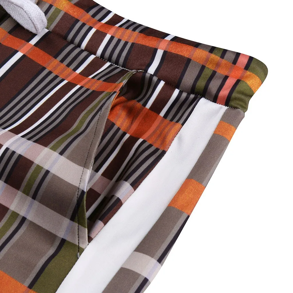 Мужские брюки в клетку повседневные клетчатые с завязками эластичной резинкой