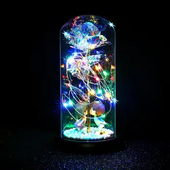 

Newest LED Rose Gift Gold Foil Rose Flower Glass Bottle Lamp Light Valentine'S Day Gift For Lover Girlfriend Without Battery A35