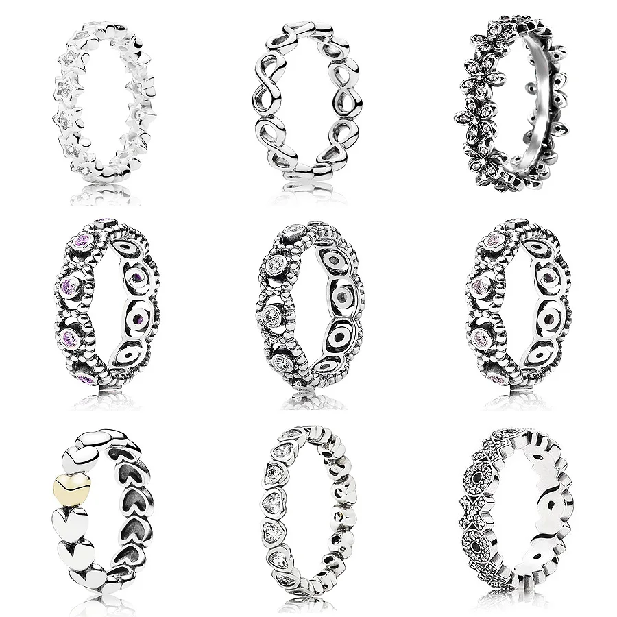 

Sparkling Heart Stacking Infinite Love Ring With Crystal 925 Sterling Silver Ring For Women Wedding DIY Fine Europe Jewelry