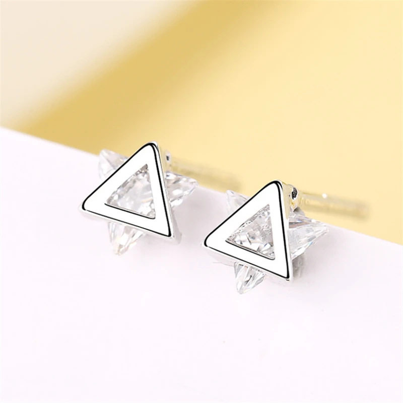 

Simple Trendy Triangle Crystal Women's fashion 2019 925 Real Sliver Push Back Small Mini Summer Whole Sale Studs For Women G751