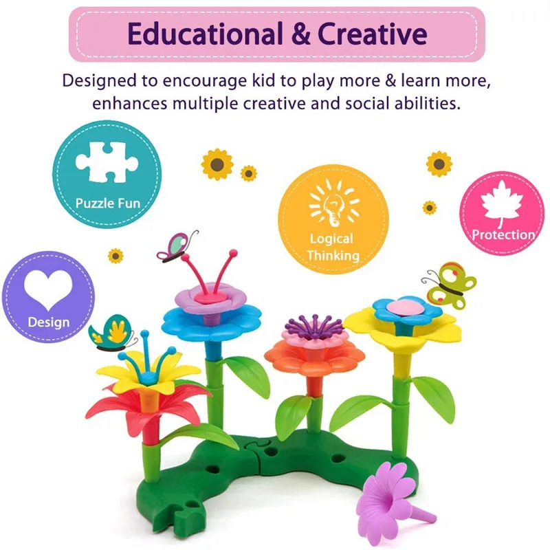 148Pcs/Set Flower Garden Toy DIY Educational Flower Playset Toys Creative Colorful Blocks Building Garden Game for Girls