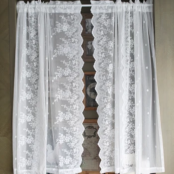 

Upscale Voile Curtain White Double Lace Wave Coffee Half Curtain Embroidered Short Curtain For Living Room Bar Kitchen Door
