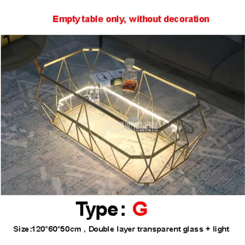 Прямоугольный чайный столик в скандинавском стиле, светодиодный светильник, креативный, двойной слой, закаленное стекло, настольный, железный, художественный, современный, для гостиной - Цвет: G type
