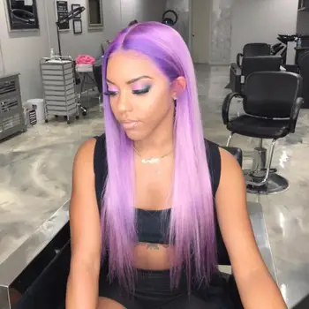 

Hot Star 13x4 Straight Lace Front Human Hair Wigs Pre Plucked Brazilian Purple Colored Human Hair Wigs For Women 8-26 inch 150%