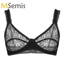 Mens Sissy Crossdress Bra Top See Through Sheer Lace Lingerie Spaghetti Straps Wire-free No Padded Lingerie Bralette Bra Tops