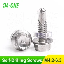 M4.2 M4.8 M5.5 M6.3 Self-tapping Drilling Stainless Steel Screws 10/25 Pcs External Hexagon Flange Washer Locking Tapping Screw
