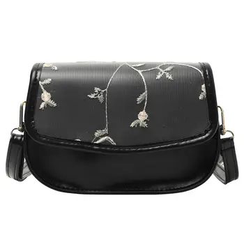 

Fashion Shoulder Bags Embroidery PU Solid Color Small Crossbody Bag Leather Flap Purse Retro Messenger Clutch for Women