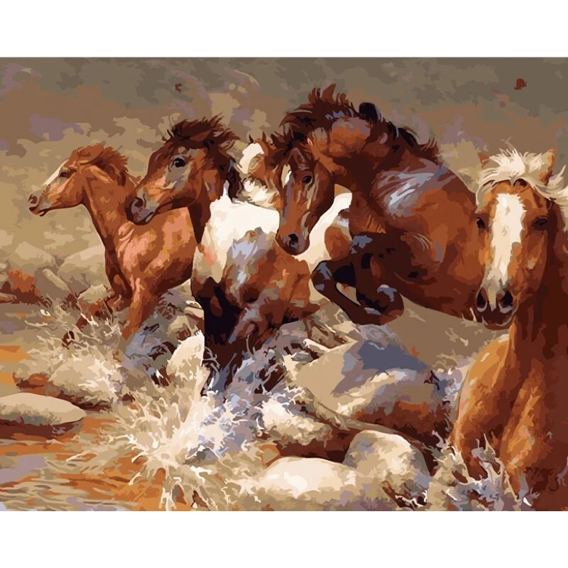 

Oil Picture By Number Horse Painting On Canvas Frame DIY Craft Kits For Adults Handmade Color Drawing Home Decoration Wall Art