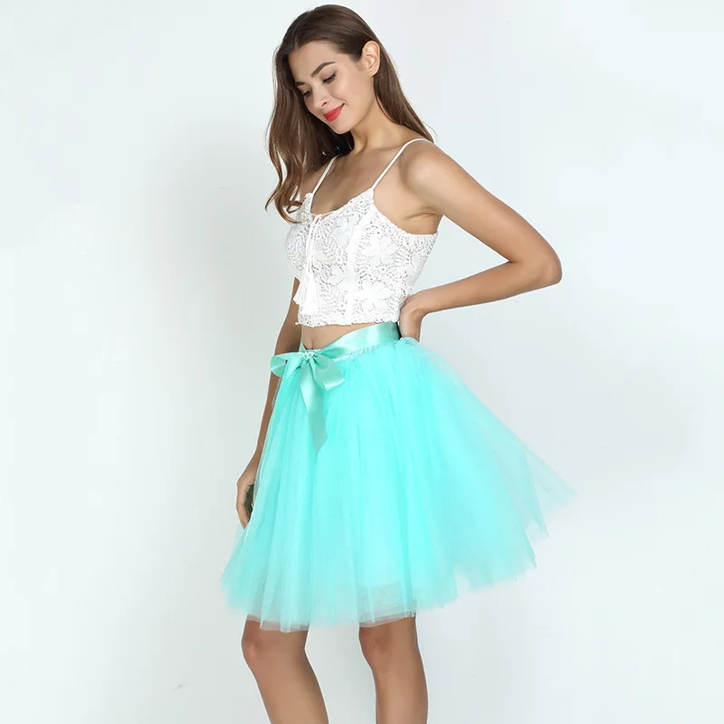 mint green Женские юбки, 7 слоев, миди, фатиновая юбка, модные юбки-пачки, Женская бальная юбка-пачка для вечеринки,, Лолита, Faldas Saia - Цвет: mint green