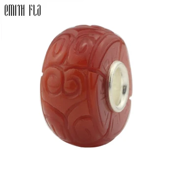 

Red Grooving Beads 925 Sterling Silver Natural Stones Fit European Charm Bracelets Round Beads For Jewelry Making Big Hole