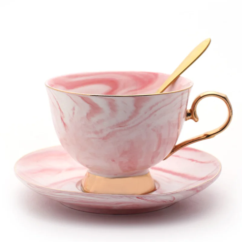 

Quail 7 Oz Marble Porcelain Coffee Cup Set with Gold Trim,Retro Vintage Breakfast Cup,with Tray and Golden Spoon for Barista